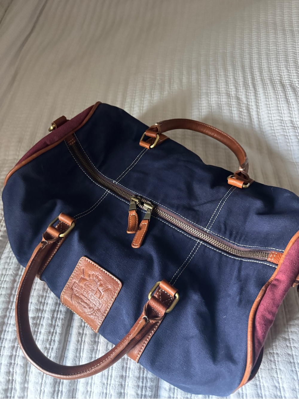Vintage LPGA Queen City Championship Golf Duffle Bag Canvas Brown Leather Trim